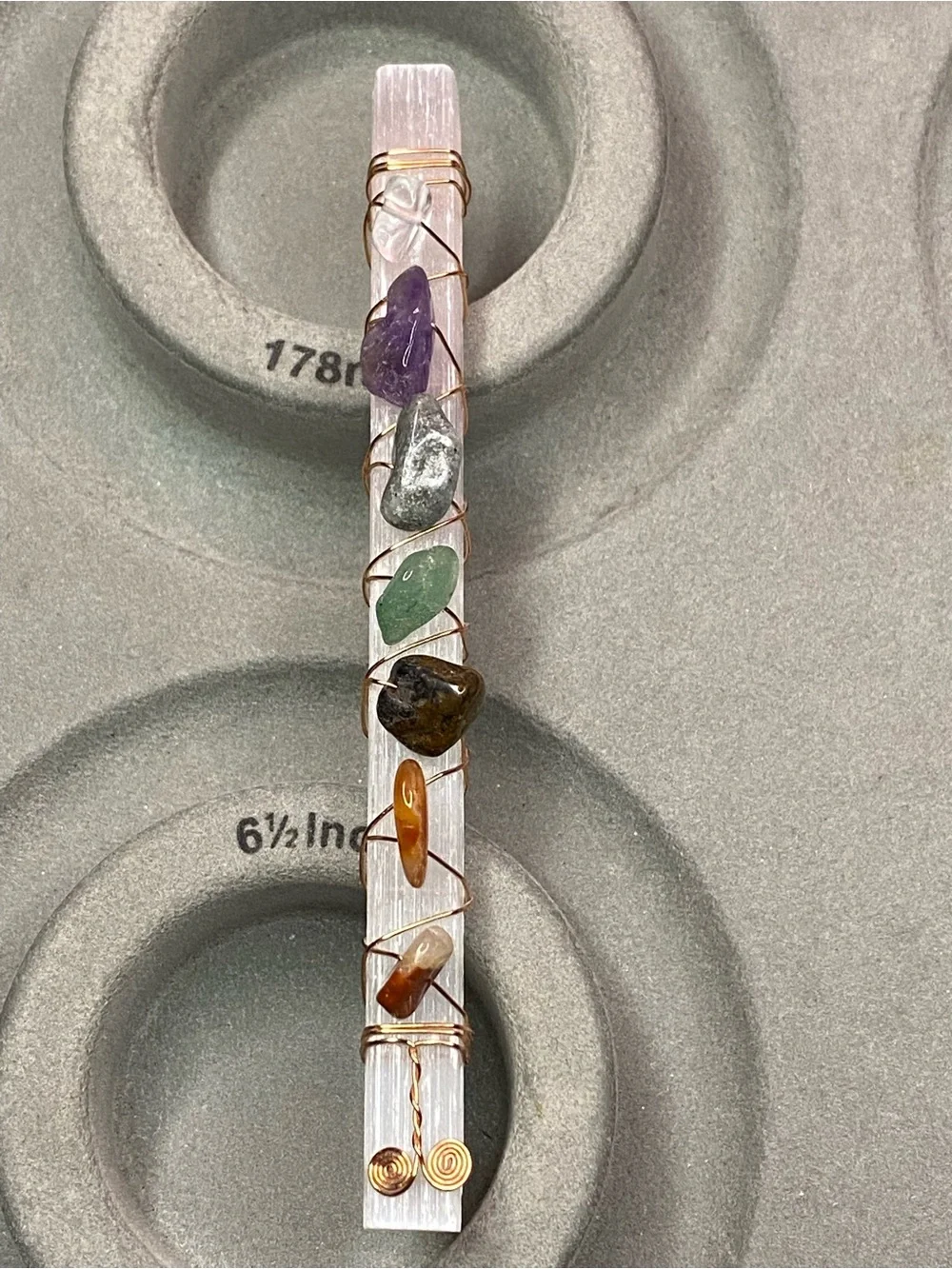 Selenite 7 Chakra Wand Mixed Crystals - Meditation, Reiki, Crystal Decor